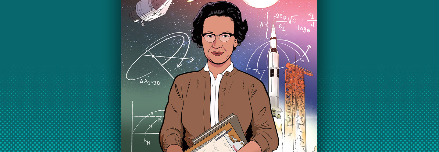 Comic illustration of mathematician, Katherine Johnson