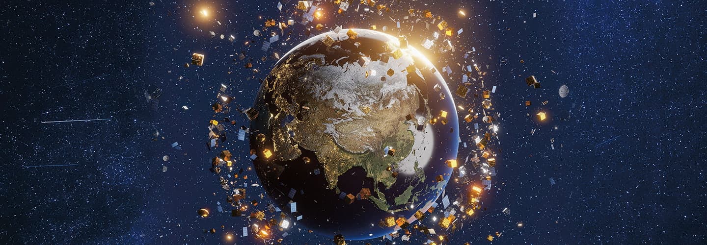 A picture of Earth with litter all around it